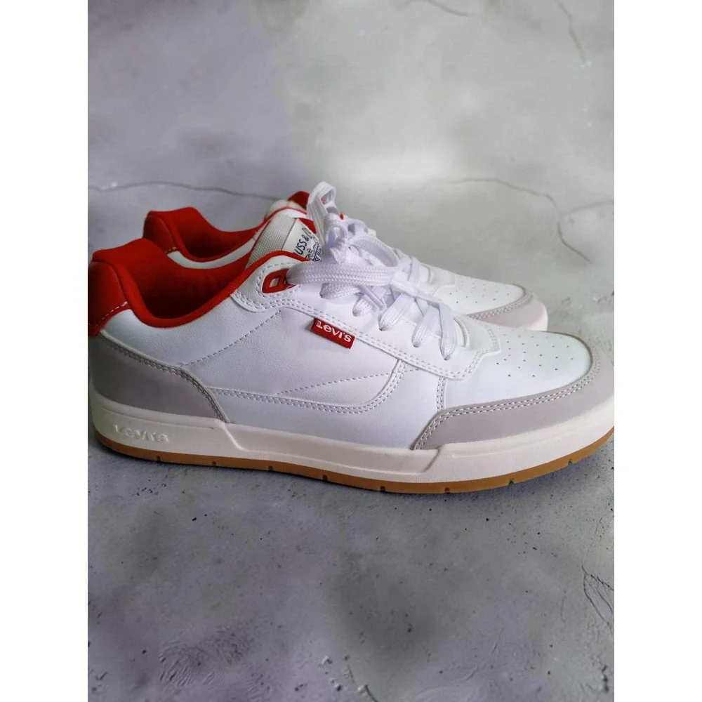 Levis Turner Mens Sneakers White Grey Red Low Top Court Shoes 500-154 Size 9.5M